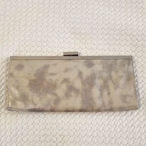 Le chateau mauve and beige metallic clutch